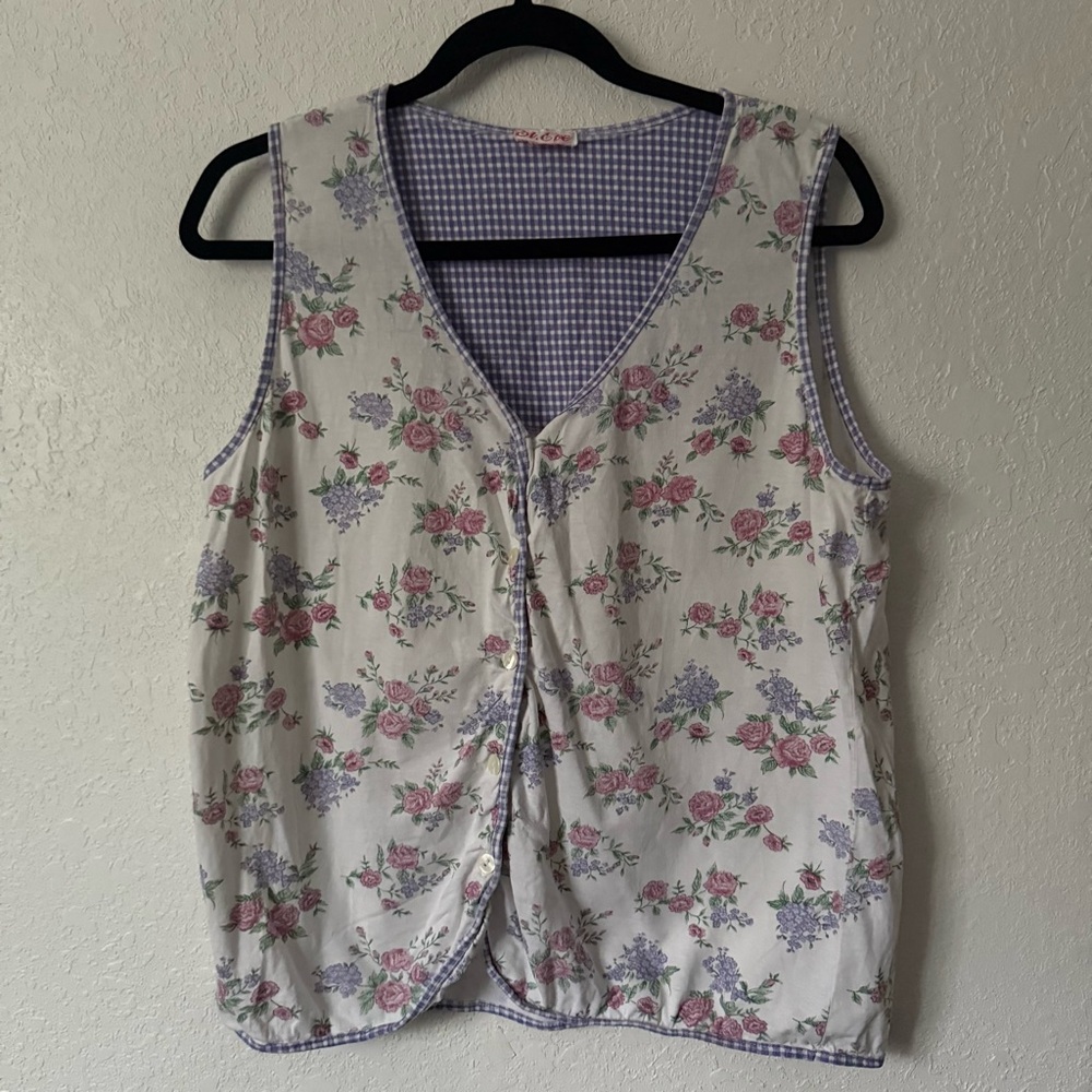 Floral Sleeveless Vest- White, Pink, Purple